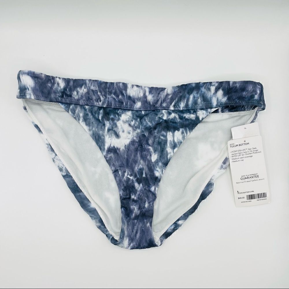 Athleta Tulum Blue Tie-Dye Bikini Bottoms Size L NWT